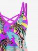 Hawaii Plus Size Vacation Style Leaf Leopard Zebra Print Crisscross Cami Dress -  