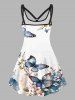 Plus Size Butterfly Floral Print O-ring Strap Dress -  