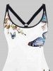 Plus Size Butterfly Floral Print O-ring Strap Dress -  