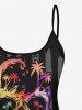 Fashion Colorful Skull Coconut Tree Patriotic American Flag Print Boyleg Tankini Swimsuit (Adjustable Shoulder Strap) -  