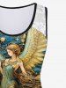 Plus Size Angel Wings Floral Lace Print Sleeveless Tank Top -  