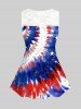 Plus Size Tie Dye American Flag Print Lace Back Tank Top -  
