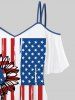 T-shirt Rayé Tournesol Drapeau Américain Imprimé à Epaule Dénudée de Grande Taille - Blanc XS
