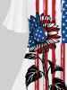 T-shirt Rayé Tournesol Drapeau Américain Imprimé à Epaule Dénudée de Grande Taille - Blanc 6X