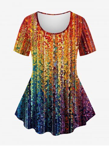 Plus Size Paint Splatter Sparkling Sequin 3D Print  T-shirt - MULTI-A - 4X