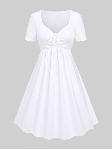 Plus Size Ruched Cinched Dress - WHITE - XS