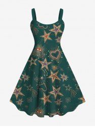 Plus Size Stars Heart Fireworks Eye Print Backless A Line Tank Dress -  