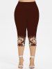 Plus Size Flower Ladybug Earth Tone Swirl Pattern Print Capri Leggings -  