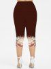 Plus Size Flower Ladybug Earth Tone Swirl Pattern Print Capri Leggings -  
