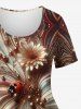 Plus Size Flower Pearl Ladybug Earth Tome Swirl Pattern Print T-shirt -  