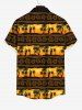 Hawaii Plus Size Turn-down Collar Coconut Tree Flower Striped Dusk Print Full Buttons Pocket Beach Shirt For Men -  