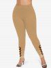 Plus Size 3D Lace Up Plaid Painting Splatter Print Skinny Leggings -  