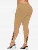 Plus Size 3D Lace Up Plaid Painting Splatter Print Skinny Leggings -  