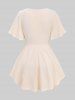Plus Size Lace Trim Grommets Lace-up Ruffles Crepe Top -  