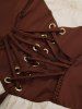 Plus Size Lace Trim Grommets Lace-up Ruffles Crepe Top -  