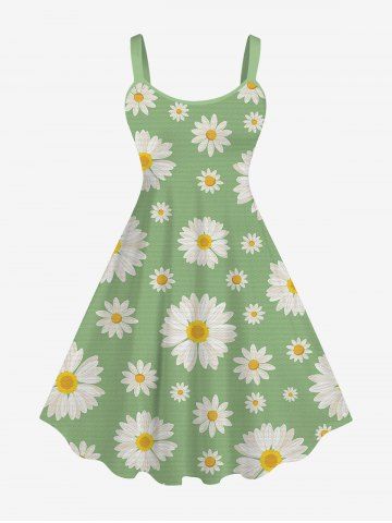 Plus Size Daisy Flower Print Tank Dress - GREEN - 4X