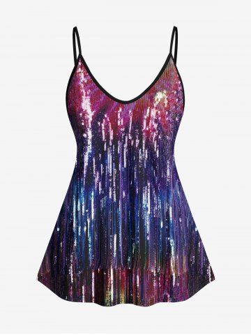 Plus Size Colorful Glitter 3D Sequins Print Cami Top (Adjustable Shoulder Strap)