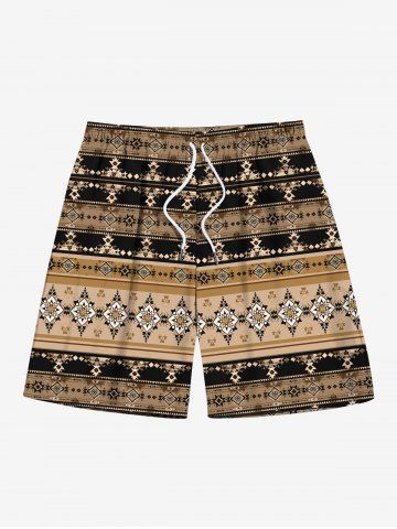 Men's Ethnic Floral Pattern Print Beach Shorts - COFFEE - 6XL