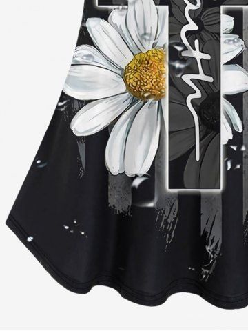 Plus Size Daisy Flower Cross American Flag Bubble Print Cold Shoulder T-shirt