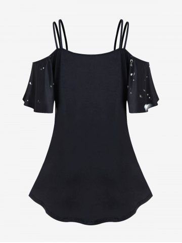 Plus Size Daisy Flower Cross American Flag Bubble Print Cold Shoulder T-shirt