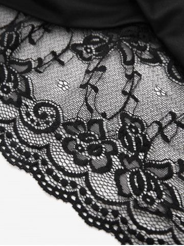 Plus Size Floral Lace Panel Patchwork Backless Crossover Cropped Cami Top(Adjustable Shoulder Strap)