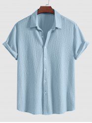 Chemise Texturée en Couleur Unie Manches Courtes à Col Relevé - Bleu clair XXL