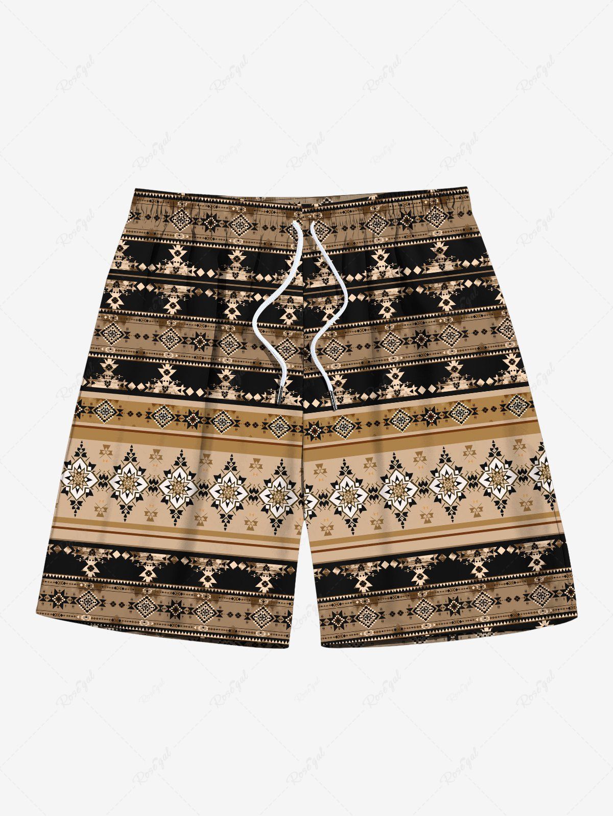 Shops Men's Ethnic Floral Pattern Print Beach Shorts  