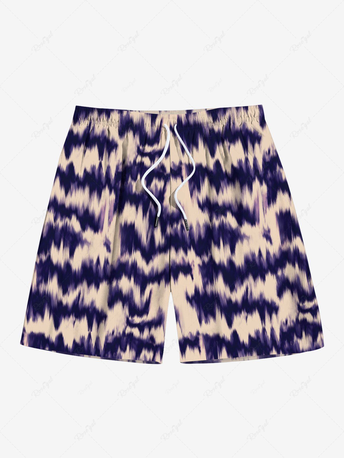 Store Men's Vacation Style Streak Dye Colorblock Print Beach Shorts  