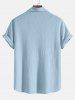 Chemise Texturée en Couleur Unie Manches Courtes à Col Relevé - Bleu clair XXL