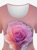 T-Shirt à Imprimé Fleurs et Gazon en Dégradé de Couleurs 3D Grande-Taille - Rose clair S
