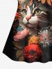 Plus Size Cute Cat Flower Print Backless Cami Top(Adjustable Shoulder Strap) -  