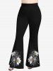 Plus Size Daisy Flower Cross American Flag Bubble Print Flare Pants -  