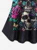 Gothic Cold Shoulder Skulls Rose Flower Leaf Wings Butterfly Print Cami T-shirt -  