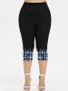 Plus Size Ink Painting Geometric Plaid Print Capri Leggings -  