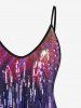 Plus Size Colorful Glitter 3D Sequins Print Cami Top (Adjustable Shoulder Strap) -  