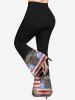 Plus Size Leopard American Flag Print Flare Pants -  