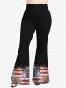 Plus Size Leopard American Flag Print Flare Pants -  