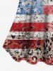 T-shirt Drapeau Américain Déchiré 3D Imprimé à Epaule Dénudée de Grande Taille - Multi-A XS
