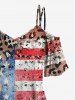 Plus Size Distressed Leopard American Flag 3D Print Cold Shoulder T-shirt -  