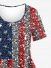 Plus Size American Flag Colorblock Sparkling Sequin 3D Print T-shirt -  
