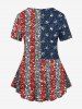 Plus Size American Flag Colorblock Sparkling Sequin 3D Print T-shirt -  