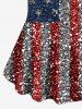 Plus Size American Flag Colorblock Sparkling Sequin 3D Print T-shirt -  