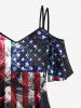 T-shirt Drapeau Américain Flamme Imprimé à Epaule Dénudée de Grande Taille - Noir XS