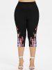 Plus Size American Flag Flame Print Capri Leggings -  