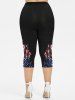 Plus Size American Flag Flame Print Capri Leggings -  