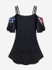 Plus Size American Flag Fire Flame Print Cold Shoulder T-shirt -  