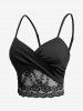 Plus Size Floral Lace Panel Patchwork Backless Crossover Cropped Cami Top(Adjustable Shoulder Strap) -  