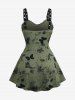 Plus Size Butterfly Ink Painting Print Surplice Ruched Ruffles Grommets Straps Ribbed Textured Tank Top -  