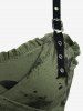 Plus Size Butterfly Ink Painting Print Surplice Ruched Ruffles Grommets Straps Ribbed Textured Tank Top -  