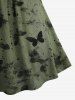 Plus Size Butterfly Ink Painting Print Surplice Ruched Ruffles Grommets Straps Ribbed Textured Tank Top -  